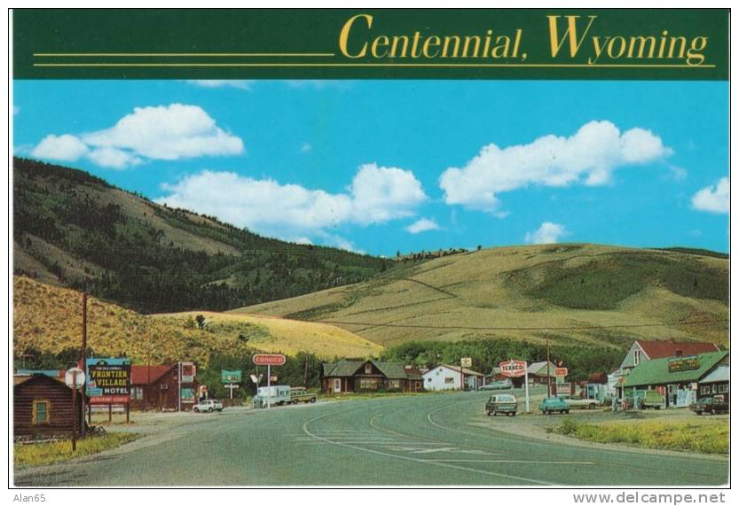 Centennial WY Wyoming, Gas Stations, Camper, Street Scene, Autos, On C1970s/80s Vintage Postcard - Other & Unclassified