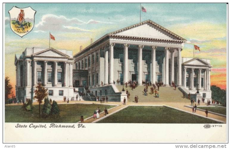 Virginia State Capitol Building , Richmond VA On C1910s Vintage  Postcard - Richmond