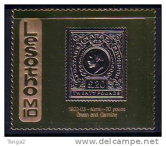 Lesotho - Unusual Gold Foil Stamps  -  1981 World Rarities - Stamp On Stamp From Natal - Lesotho (1966-...)