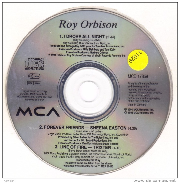 CDM  Roy Orbison  "  I Drove All Night  " Allemagne - Rock