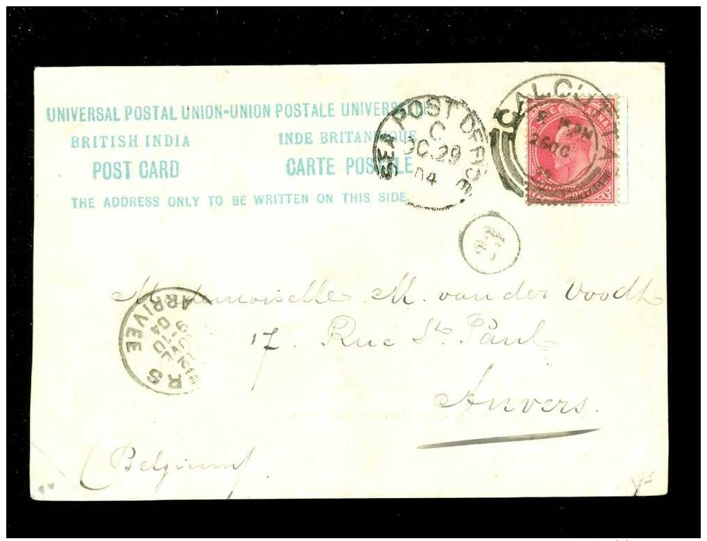 Postkaart Carte Postale British India  Indië Calcutta Met Zeepost Poste Maritime  SEA POST OFFICE 1904  ( 1958 ) - Territoire Britannique De L'Océan Indien