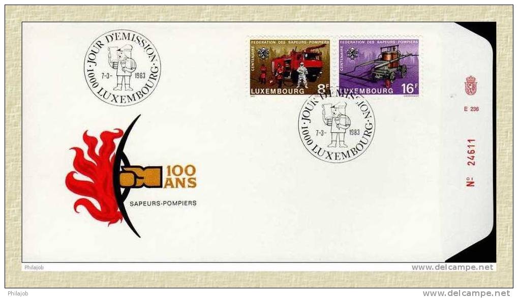 1983 LUXEMBOURG : FDC Numérotée  " 100 ANS DE LA FEDERAT° DES POMPIERS DU LUXEMBOURG " N° YT 1018 19. FIREMAN - FEUERWEH - Sapeurs-Pompiers