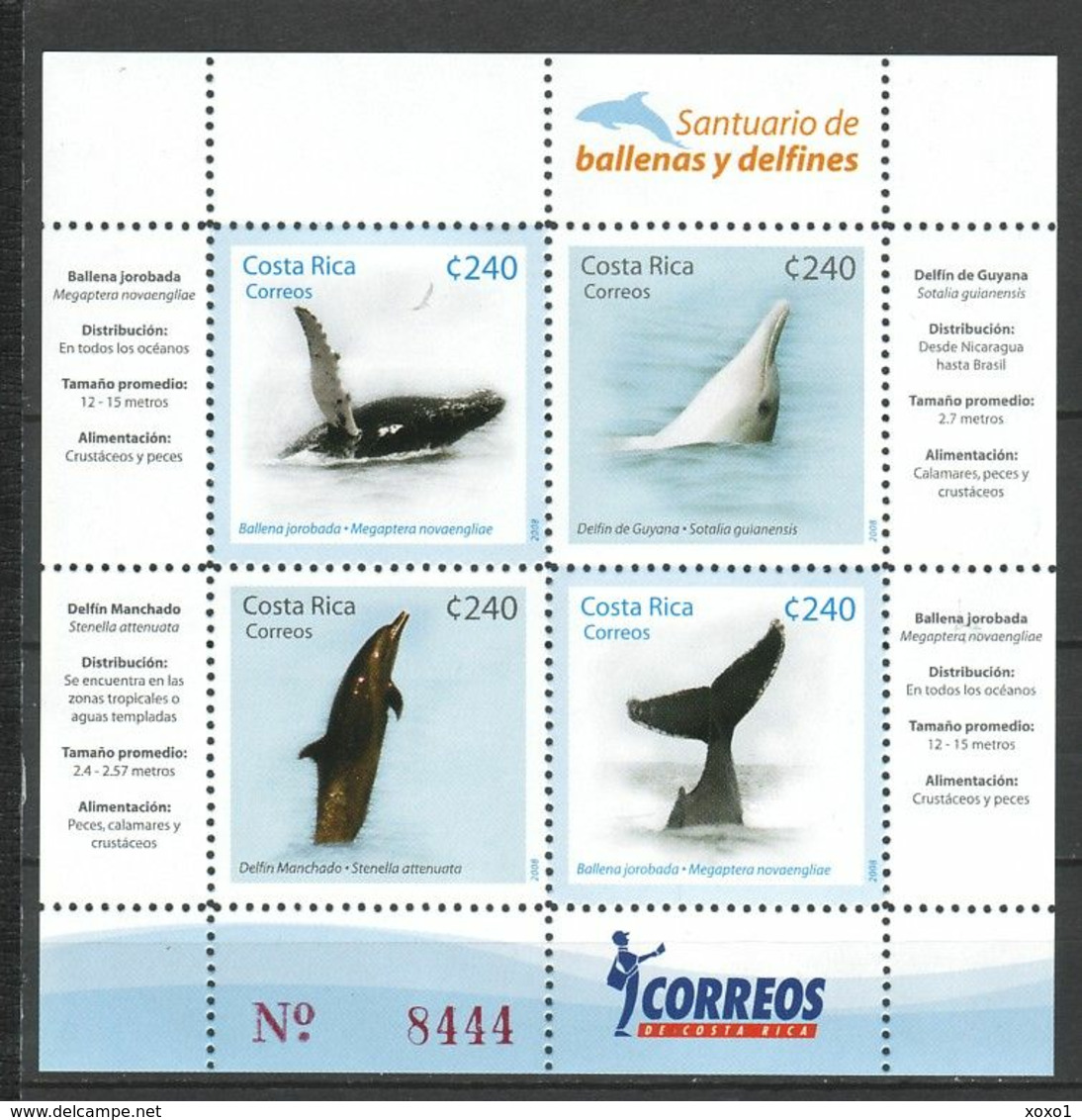 Costa Rica 2008 MiNr. 1701 - 1704 (Block 26) Whales Dolphins 1bl MNH** 19,00 € - Dolphins