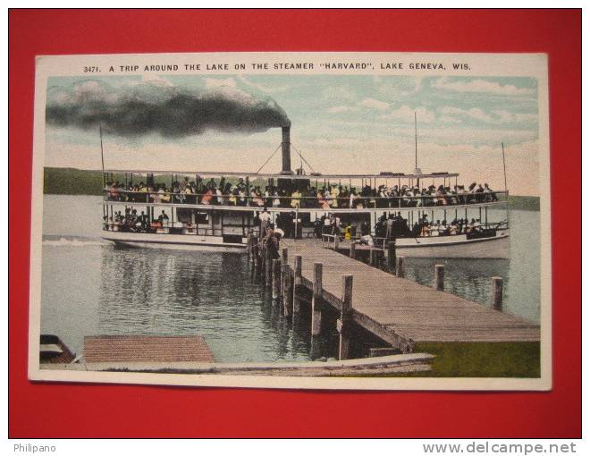 Lake Geneva WI--  A Trip Around Lake On Steamer "Harvard"   Vintage Wb    ---   ====  -- Ref 210 - Sonstige & Ohne Zuordnung