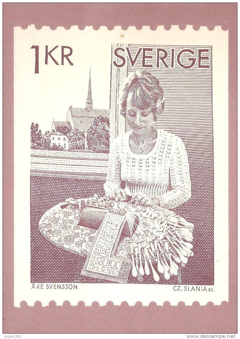 SWEDEN: THE STAMP SHOWS A GIRL AT HER LACE_PILLOW MAKING BOBBIN LACE - Cartes-maximum (CM)