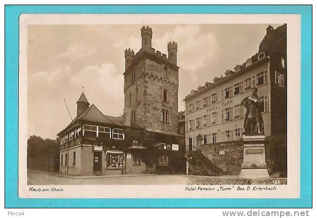 GERMANIA KAUB AM RHEIN HOTEL PENSION TURM CARTOLINA FORMATO PICCOLO VIAGGIATA NEL 1934 - Kaub