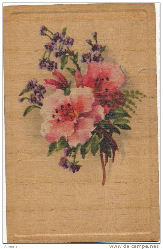 Carte Genre Bois Gaufrée Fleurs Peintes Type Klein - Autres & Non Classés