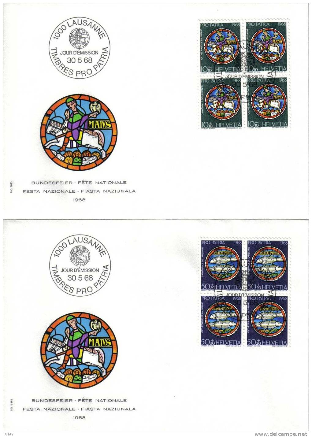 SUIZA SPD 1968 PRO PATRIA VIDRIERA ARTE RELIGION PINTURA - Glasses & Stained-Glasses