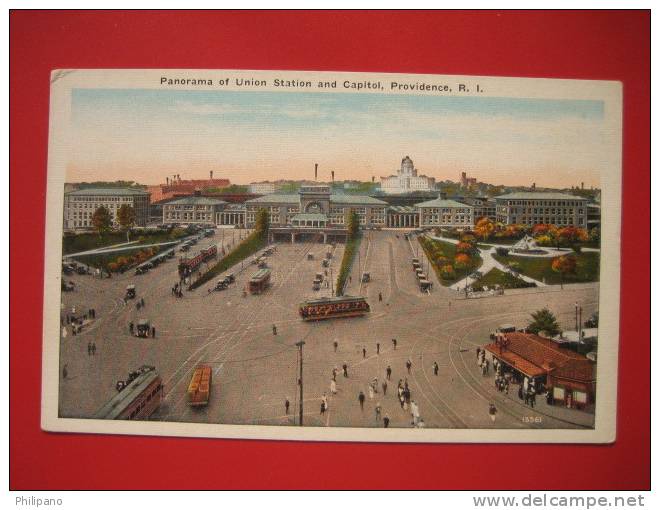 Panorama Of Union Station & Capitol Providence RI   Vintage Wb   ---   == Ref 211 - Providence