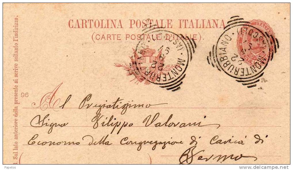 1897  CARTOLINA CON ANNULLO MONTERUBBIANO ASCOLI - Interi Postali