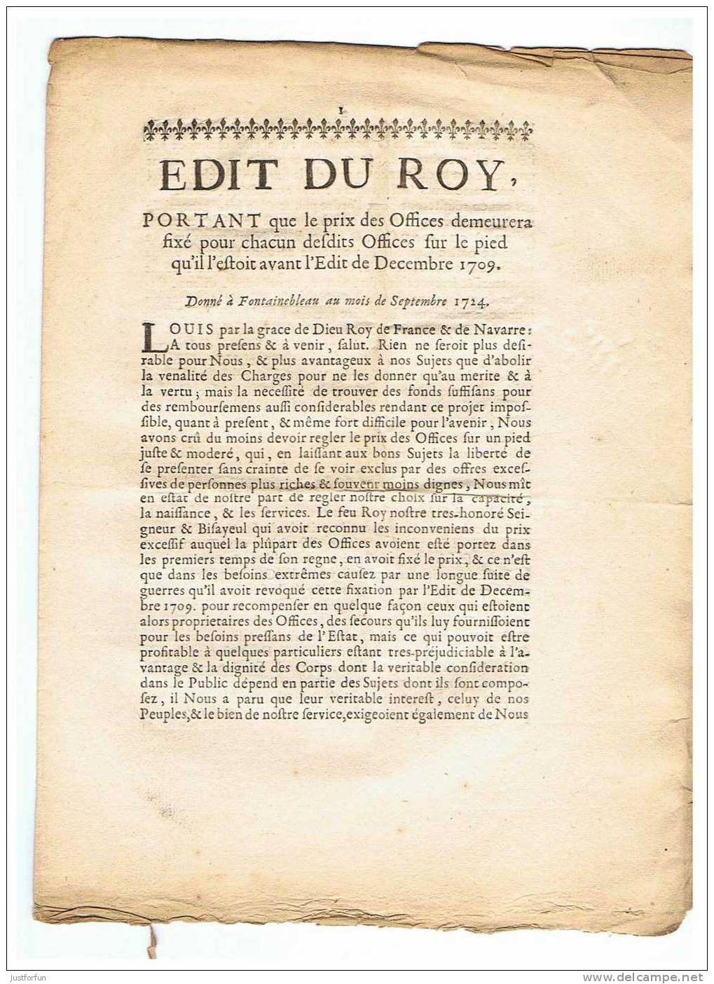 EDICT DV ROY (1709) - Decreti & Leggi