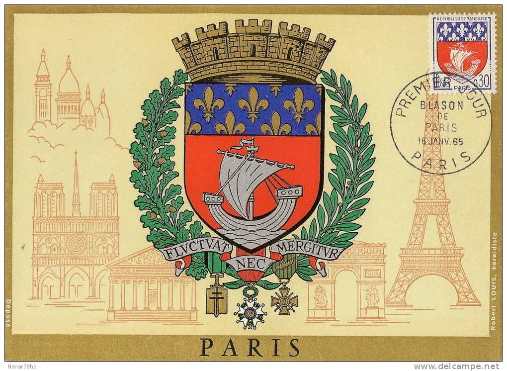 (d) FDC Sur Carte Postale Blason De Paris - 1960-1969