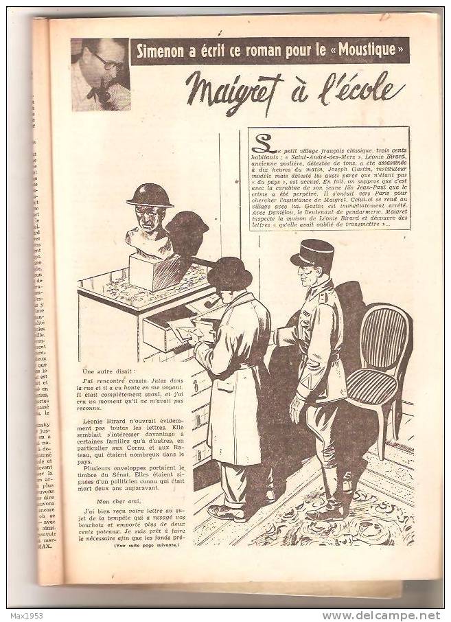 (simenon) Le Moustique N° 1467 - 7 Mars 1954- Maigret à L´école En Feuilleton + 1 Planche N/B De Lucky Luke - Simenon