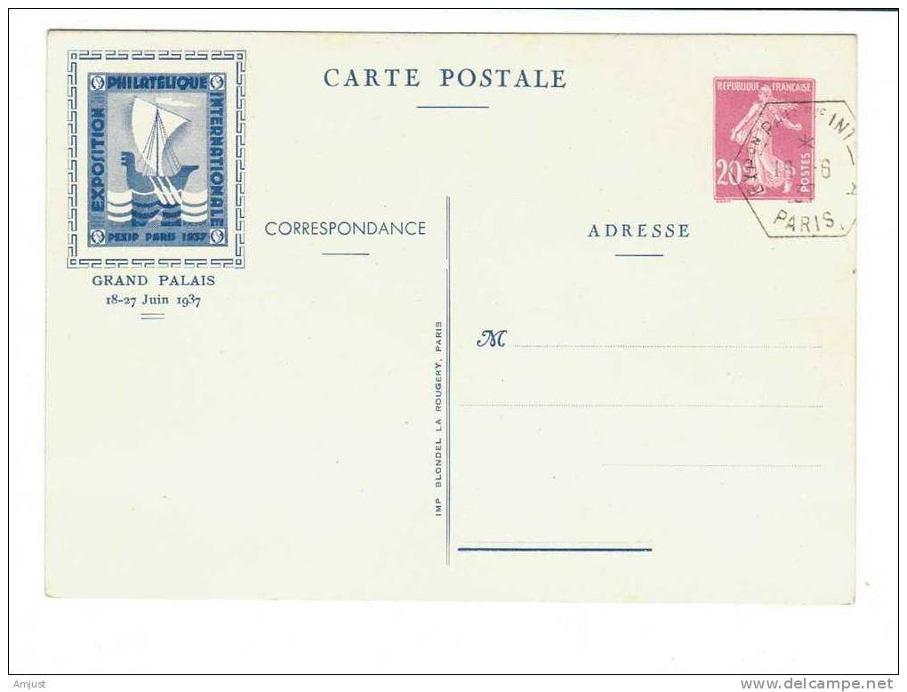 Entier Postal Exposition Pexip Paris 1937 - Standard Postcards & Stamped On Demand (before 1995)