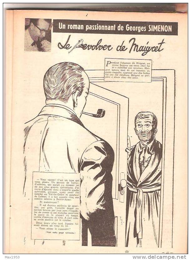 (simenon) Le Moustique N° 1470 - 28 Mars 1954- Le Revolver De Maigret En Feuilleton + 2 Planches N/B De Lucky Luke - Simenon