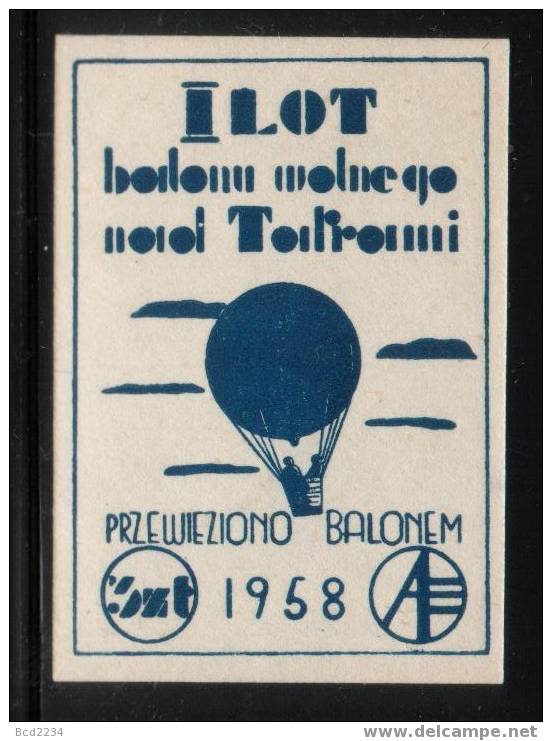 POLAND 1958 1ST FREE FLIGHT OVER THE TOWN OF TORUN (COPERNICUS BIRTH PLACE) BALLOON POST STAMP Flight Transport - Ungebraucht