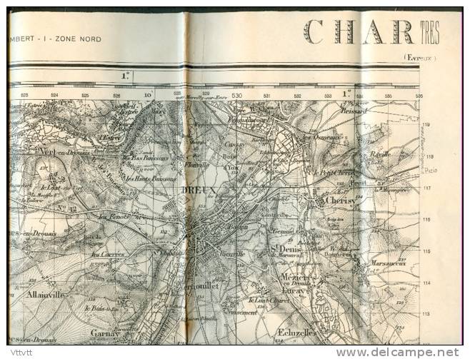 Carte EURE-ET-LOIR (Type 1889, IGN) N° 64 : Dampierre, Crucey, Dreux, St Lubin, Brezolles, Blévy, Breux, Louvilliers... - Carte Topografiche