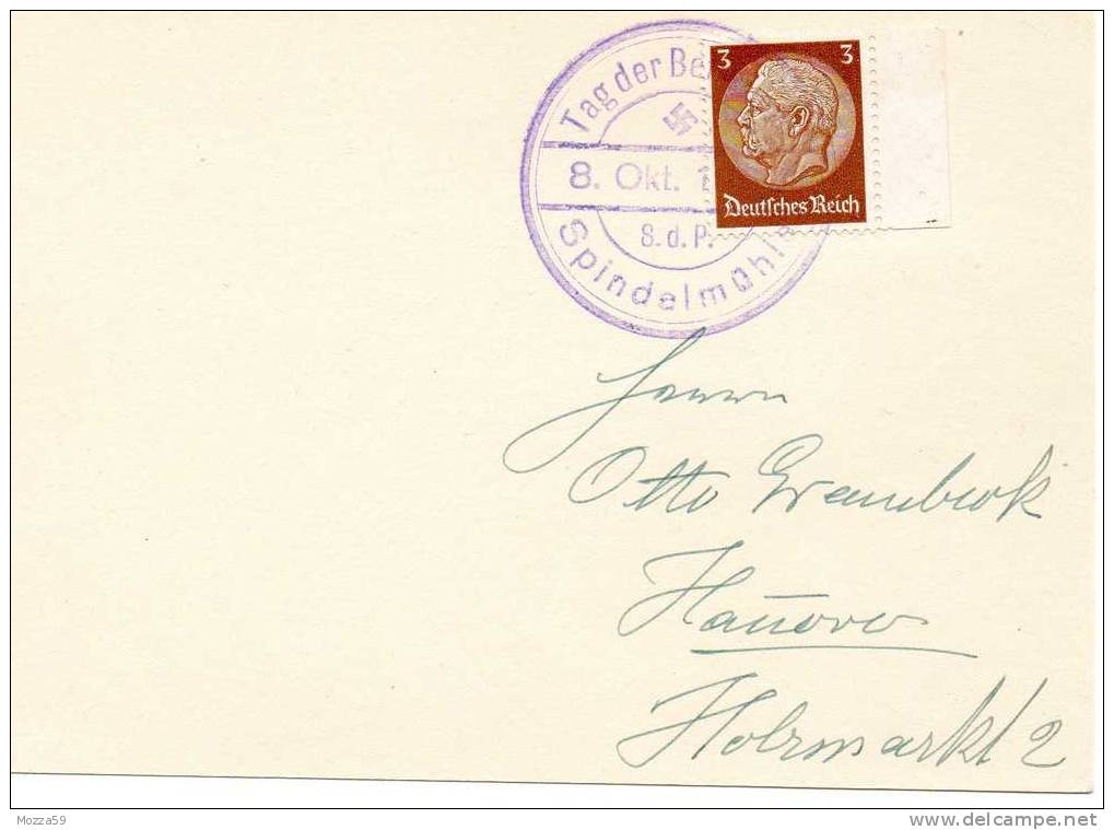 Sudetenland - Sudety, 1938 Provisional German Cancel - Stempel Spindelmuhle  S.d.P. Tag Der Befreiung. 8.10.1938 - Storia Postale