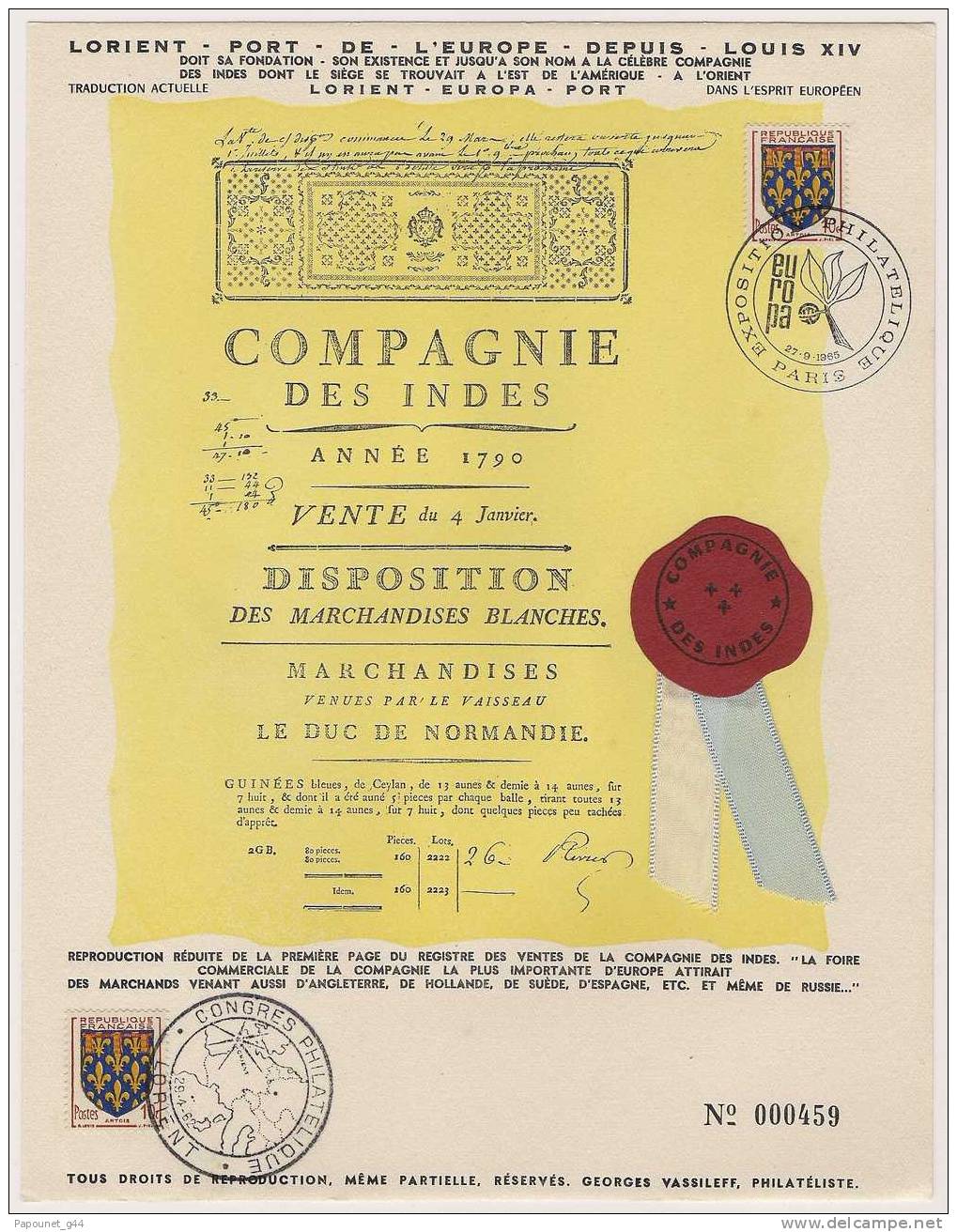 Compagnie Des Indes ( Exposition Philatélique Paris + Congrès Lorient ) - Covers & Documents