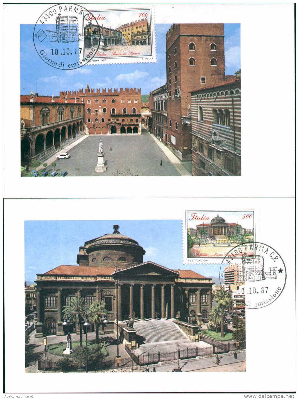 56810)n°4 Cartoline Illustratorie Serie Piazze Italiane Con Un Valore + Annullo F.d.c. - Monuments