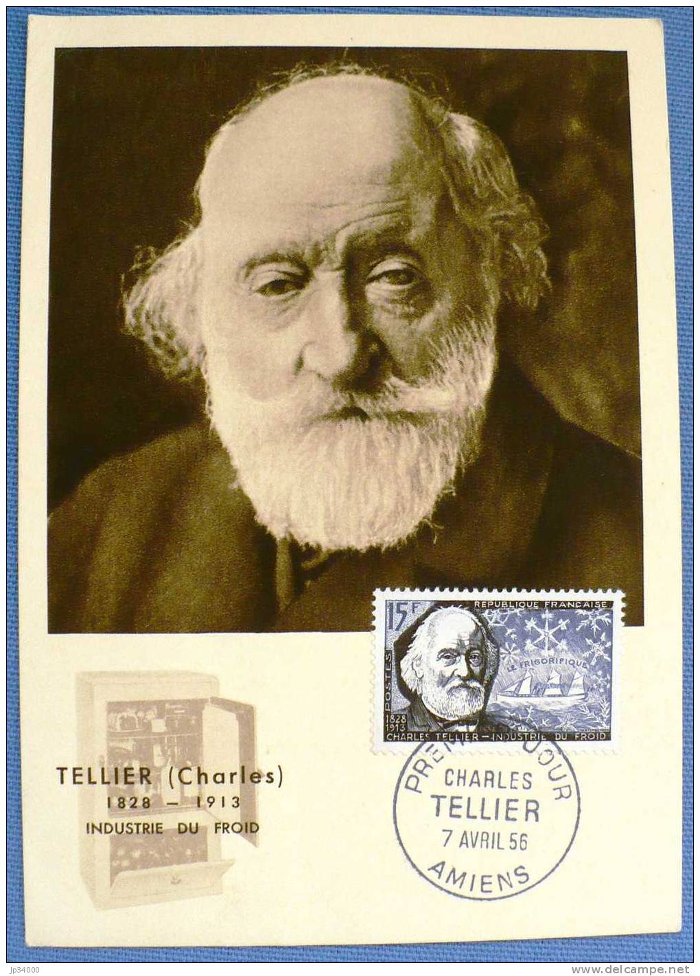 FRANCE CARTE MAXIMUM (maximum Card ) -  Charles TELLIER (yvert N° 1056) Cachet Amiens - 1950-1959