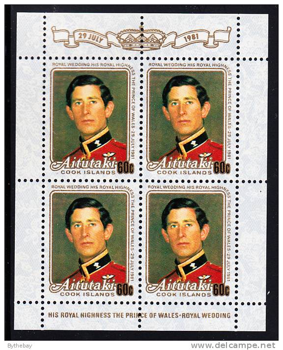 Aitutaki Scott #247 MNH Minisheet Royal Wedding 60c Prince Charles - Aitutaki