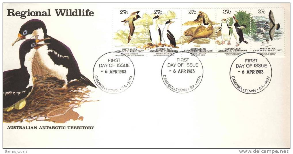 AUSTRALIAN ANTARTIC TERRITORY FDC MICHEL 55/59 BIRDS & ELEPHANT SEAL - FDC