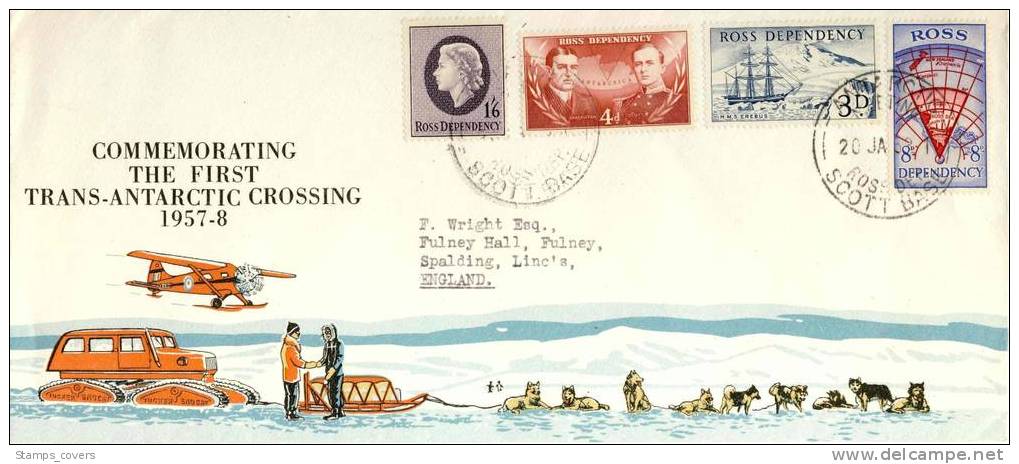 ROSS DEPENDENCY USED COVER 1958 MICHEL 1/4 THE FIRST TRANS-ANTARTIC CROSSING - Lettres & Documents