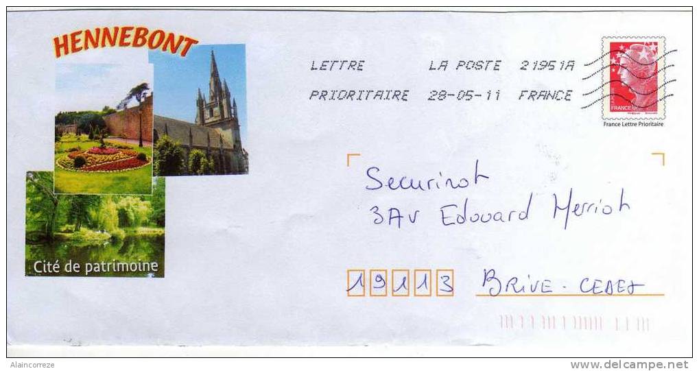 Entier Postal PAP Local Personnalisé Morbihan Hennebont Cité De Patrimoine église Parc Fleurs - PAP: Aufdrucke/Beaujard