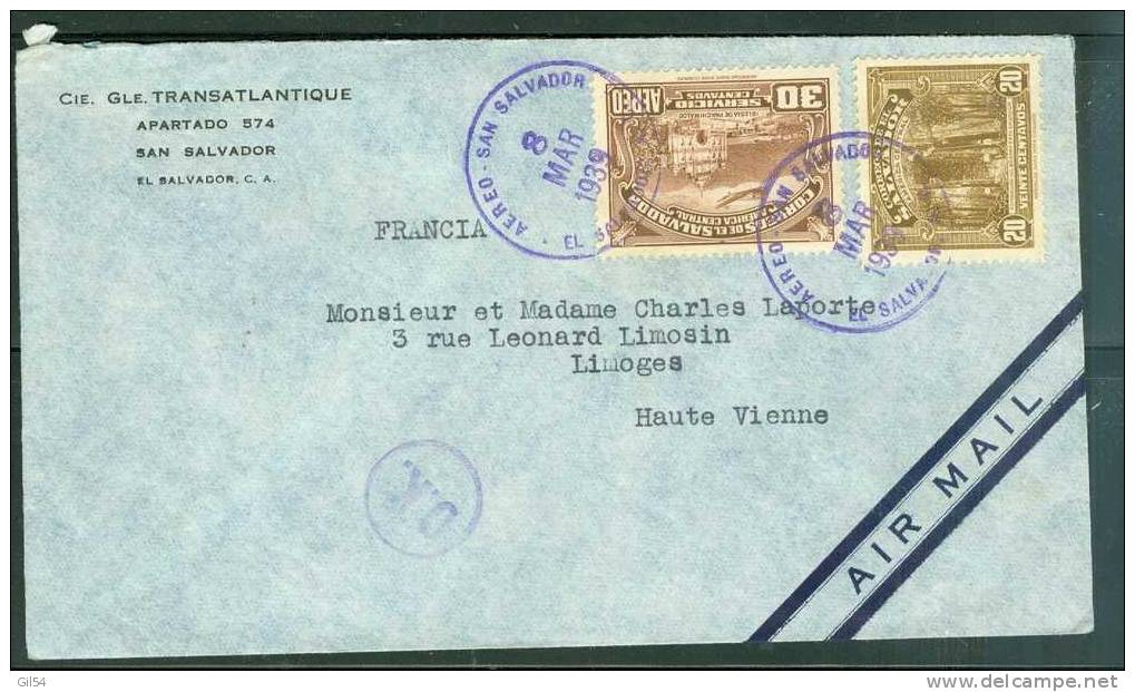 Lettre Du Salvador Pour La France En Mars 1939  - LO27501 - Salvador