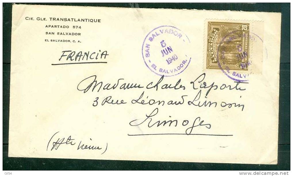 Lettre Du Salvador Pour La France En Juin 1940 - LO27512 - Salvador