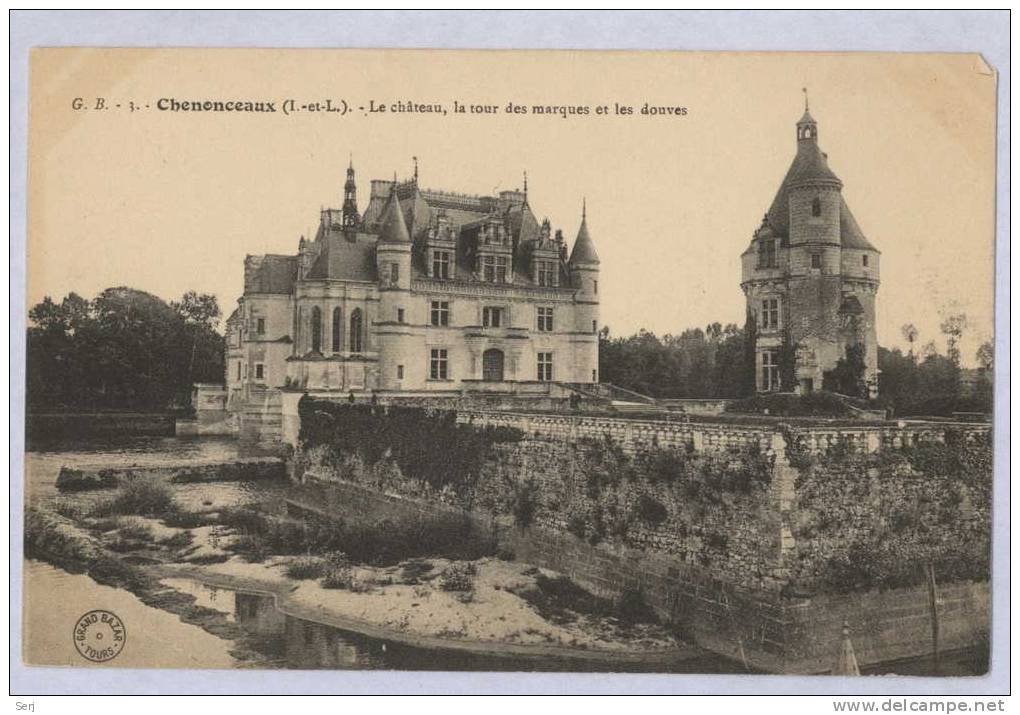 Chenonceaux - Le Chateau , La Tour Des Marques Et Les Douves . Old PC. France. - Chenonceaux