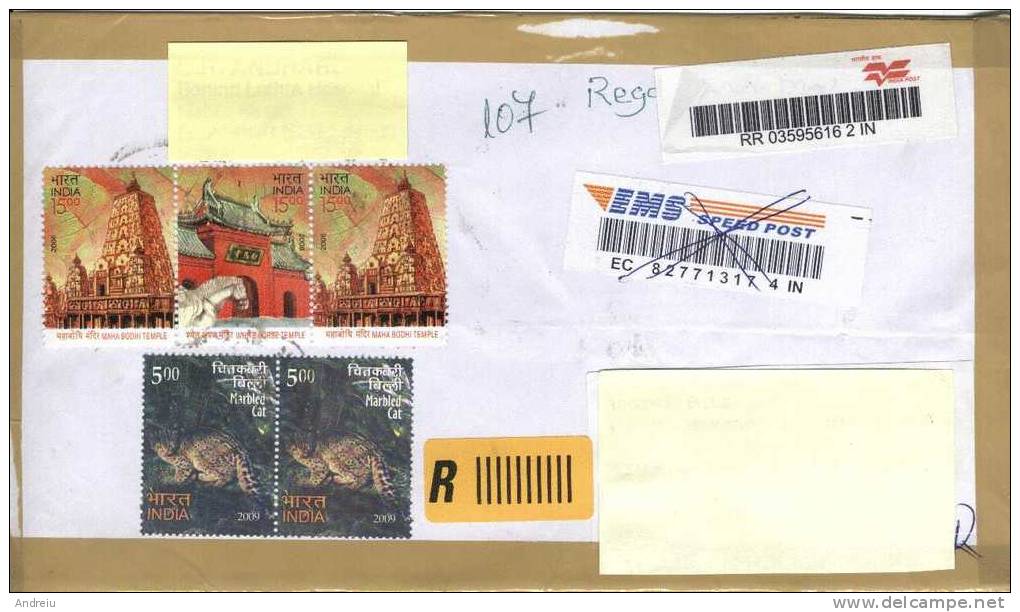 2009 India Indie Nice Registered Cover Sent To Romania Par Avion Used Oblitere - Storia Postale