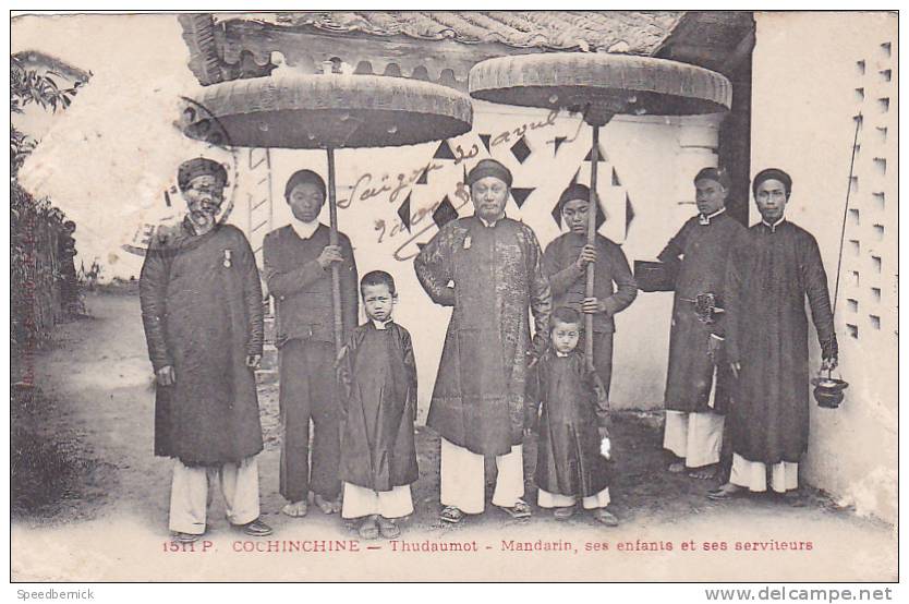 18087 VIET NAM - COCHINCHINE - THUDAUMOT MANDARIN ENFANTS ET SERVITEURS 1511 P ! état ! Timbre Enlevé ! - Viêt-Nam