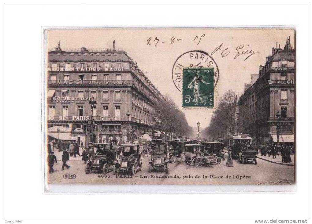 75 PARIS II Place De L'Opéra, Boulevards, Automobiles, Autobus, Ed ELD 4065, 1915 - Arrondissement: 02