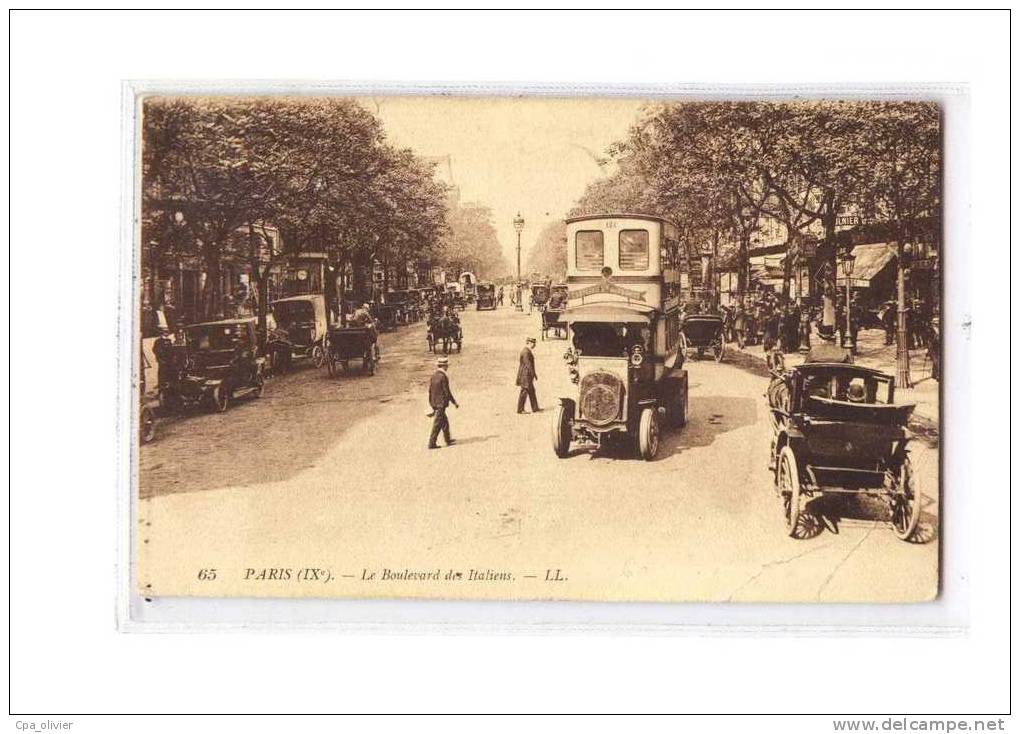 75 PARIS IX Boulevard Des Italiens, Autobus, Compagnie Des Omnibus, Beau Plan, Ed LL 65, 1912 - Arrondissement: 09