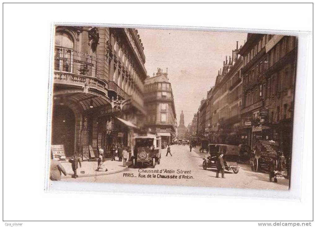 75 PARIS IX Rue De La Chaussée D'Antin, Animée, Autobus, Style Carte Photo, Ed FF 109, 192? - Arrondissement: 09