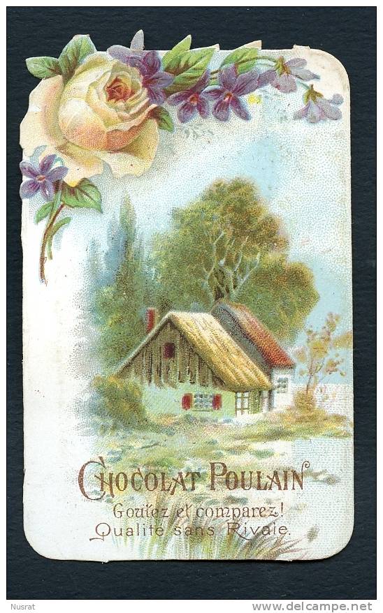 Poulain, Jolie Chromo Ajourée, Paysage, Chalet, Roses - Poulain