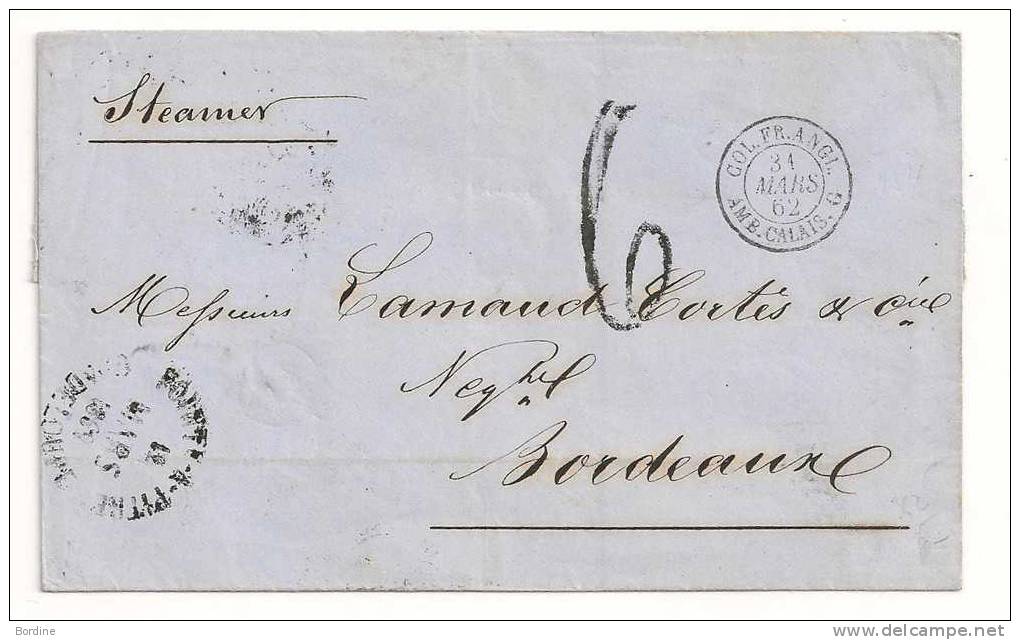Lettre - GUADELOUPE - POINTE A PITRE - PORT DU -TAXEE - Maritime - 1862 - TTTTB - Briefe U. Dokumente