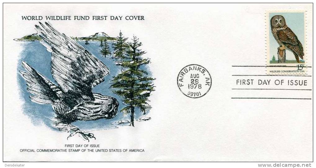 U.S.A. 1978. Great Gray Owl. Strigiformes. Uil. Eule. Wildlife Conservation.Bird Of Prey. FDC. WWF. Fauna. Good. New! - Gufi E Civette