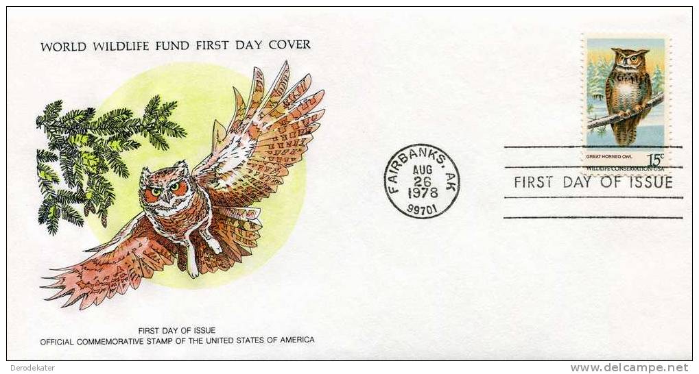 U.S.A. 1978. Great Horned Owl. Strigiformes. Uil. Eule. Wildlife Conservation.Bird Of Prey. FDC. WWF. Fauna. Good. New! - Gufi E Civette