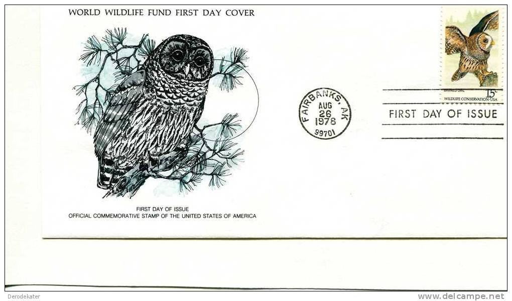 U.S.A. 1978. Barred Owl. Strigiformes. Uil. Eule. Wildlife Conservation.Bird Of Prey. FDC. WWF. Fauna. Good. New! - Owls