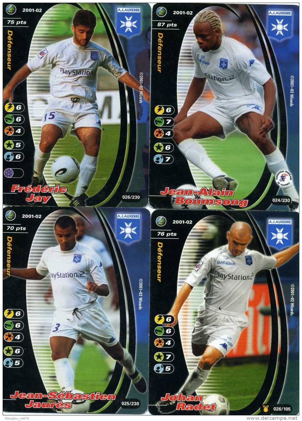 4 CARTES DE FOOTBALLEURS...... SAISON 2001/2002....A J AUXERRE  VOIR SCANER - Soccer