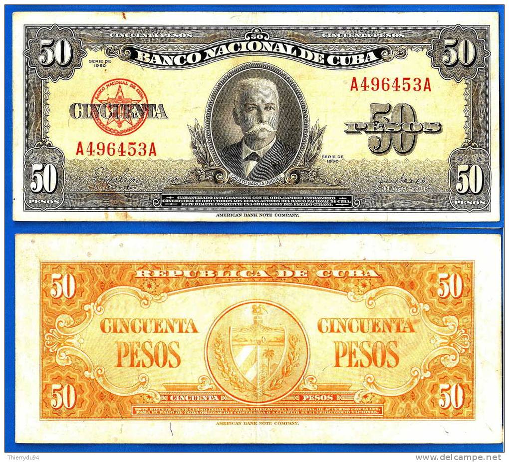Cuba 50 Pesos 1950 Iniguez Caraibe Caribe Kuba Pesos Paypal Bitcoin OK! - Cuba
