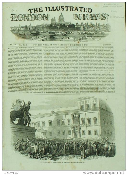 Illustrated London News  Dated  2nd December 1848  (the Pope, Kooranga + Burra Burra Mine, St Petersburgh Interest) - Newspaper Comics