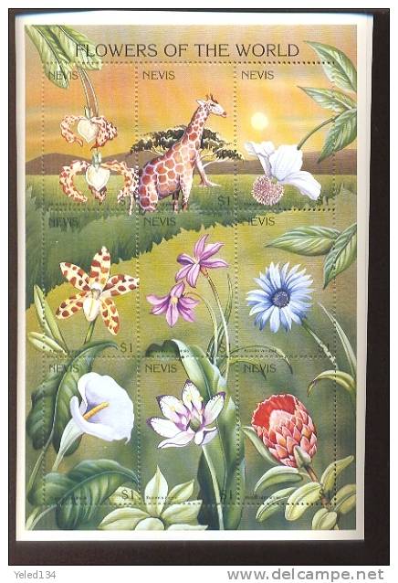 NEVIS  984 MINT NEVER HINGED MINI SHEETS OF FLOWERS - ORCHIDS - Orchidee