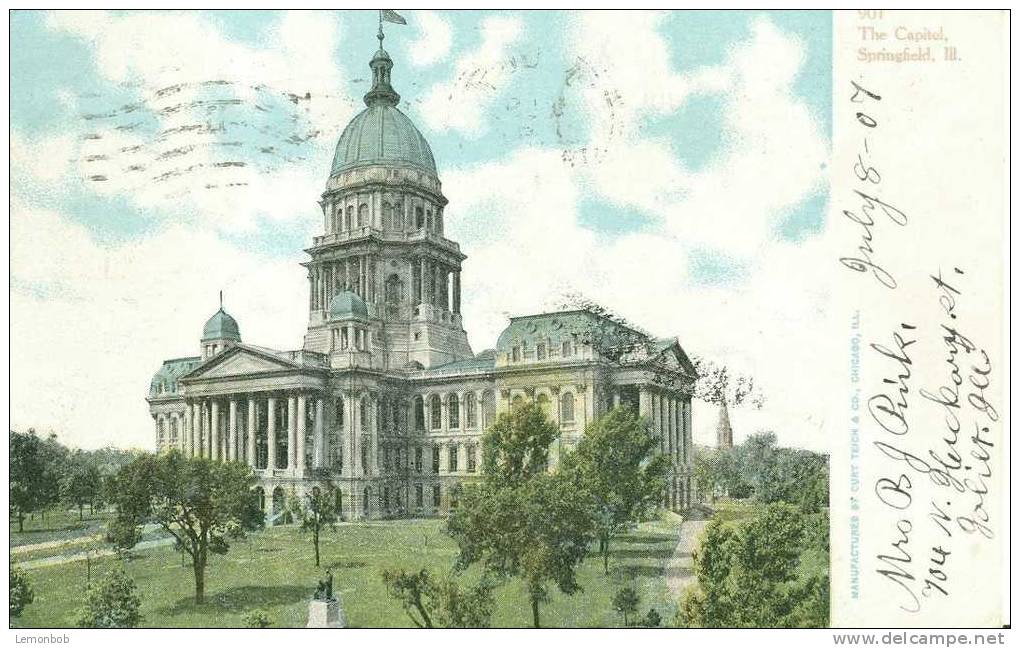 USA – United States – The Capitol, Springfield Illinois 1907 Used Postcard [P4043] - Springfield – Illinois