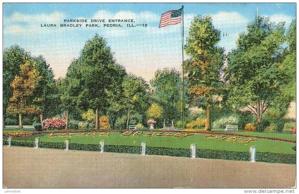 USA – United States – Parkside Drive Entrance, Laura Bradley Park, Peoria, Illinois 1941 Used Postcard [P4054] - Peoria