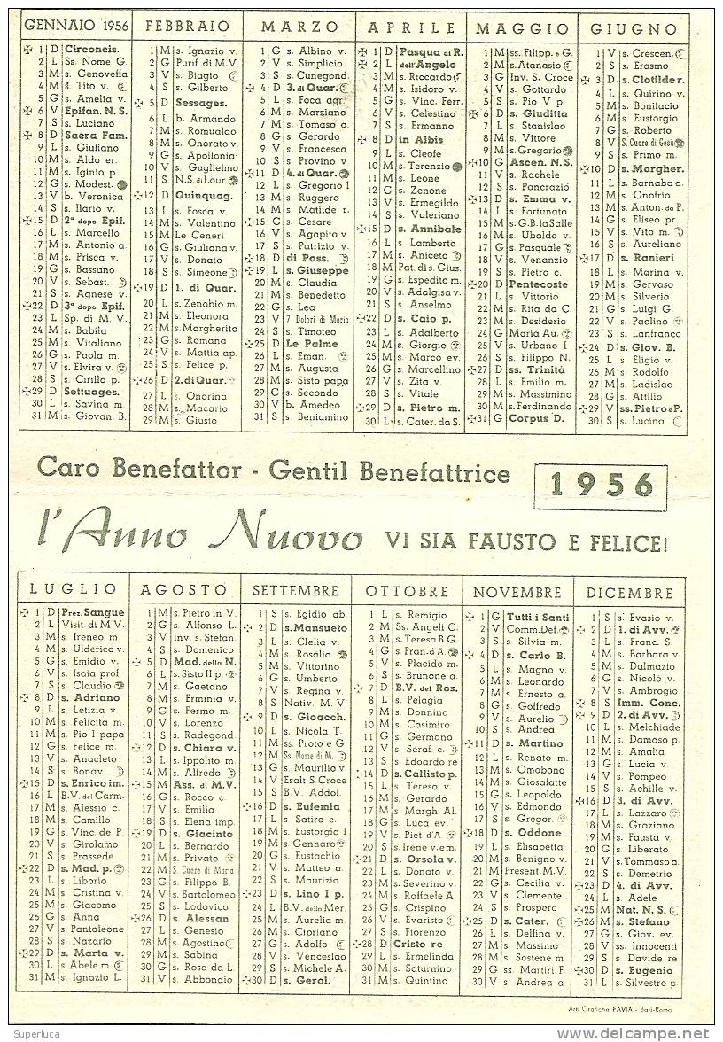 D-CALENDARIO TASCABILE1956 OPERA NAZIONALE PRO DERELITTI"PADRE GUIDO" - Petit Format : 1941-60