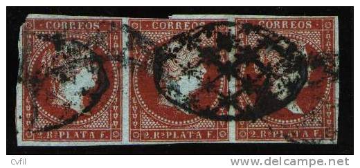 ANTILLAS ESPAÑOLAS / CUBA 1855 - Strip Of Three Of The 2 REALES, Carmine, Wmk. Loops - Kuba (1874-1898)